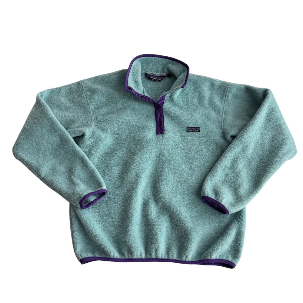 Patagonia VTG USA Made Synchilla Snap Pullover Fleece Aqua kid 11/12 fit wmn‎ XS